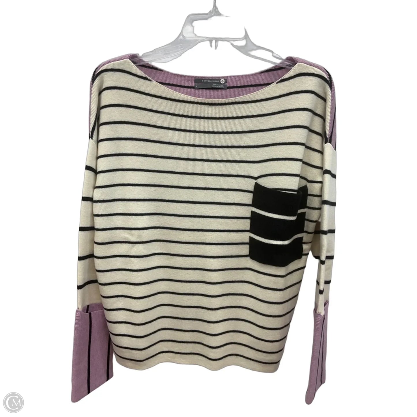 Top Long Sleeve By Anthropologie In Purple & White, Size: S