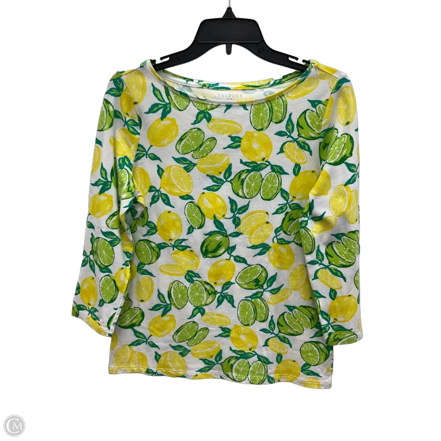 Top 3/4 Sleeve By Talbots In Green & Yellow, Size: M