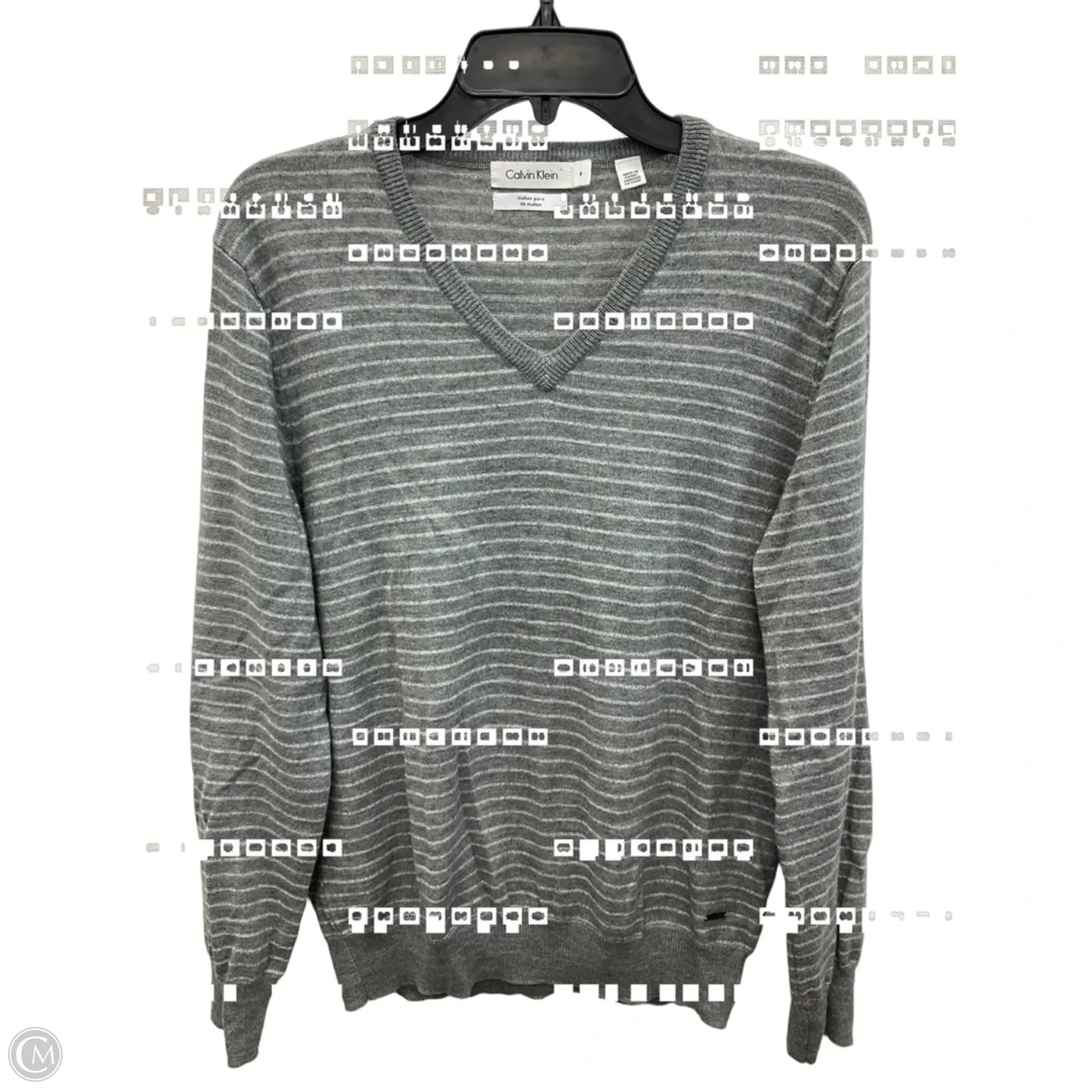 Top Long Sleeve By Calvin Klein In Grey & White, Size: M