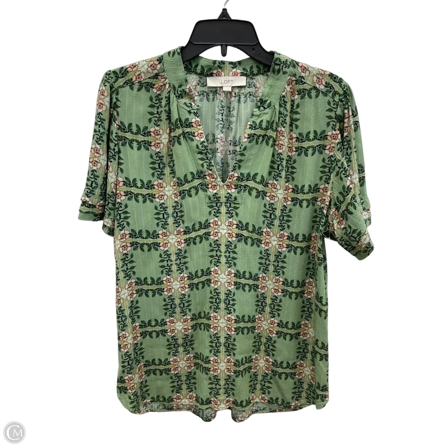 Top Short Sleeve By Loft In Green & Pink, Size: M