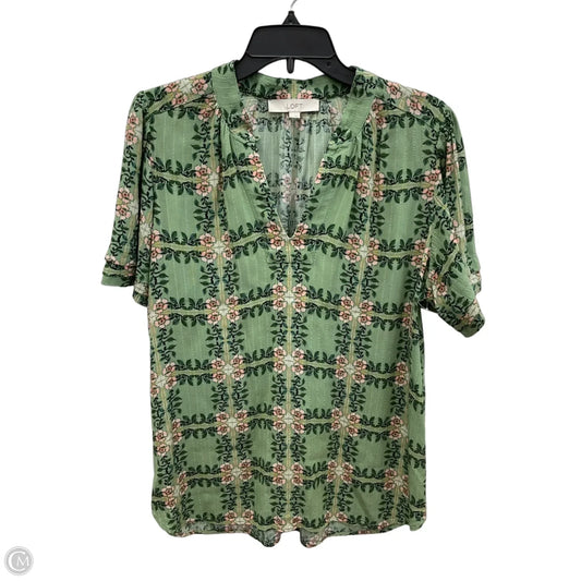 Top Short Sleeve By Loft In Green & Pink, Size: M