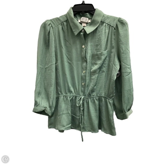 Top Long Sleeve By Monteau In Green, Size: Xl