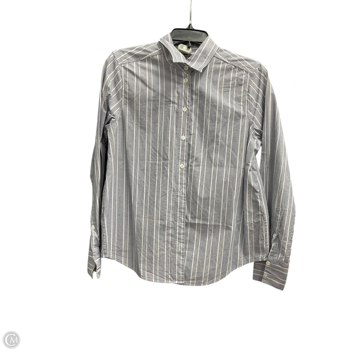 Blouse Long Sleeve By Banana Republic In Grey & White, Size: S