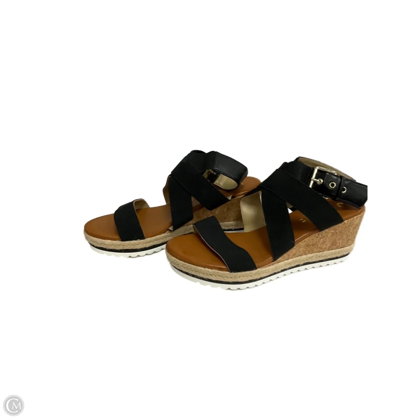 Sandals Heels Wedge By Unisa In Black & Tan, Size: 9.5