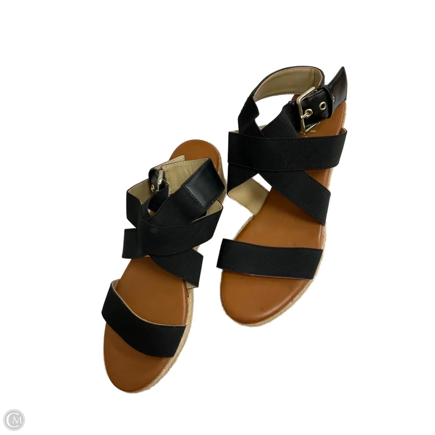 Sandals Heels Wedge By Unisa In Black & Tan, Size: 9.5