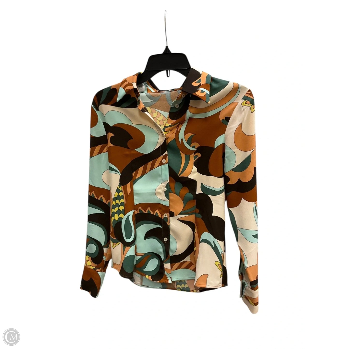 Blouse Long Sleeve By Mng In Blue & Brown, Size: 2