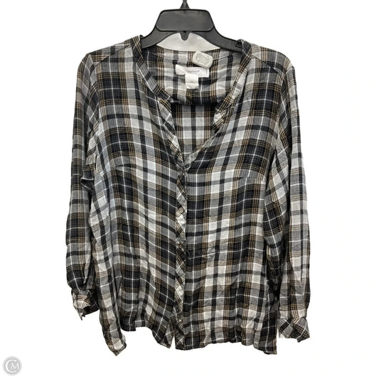 Top Long Sleeve By Workshop In Black & Grey, Size: 1x