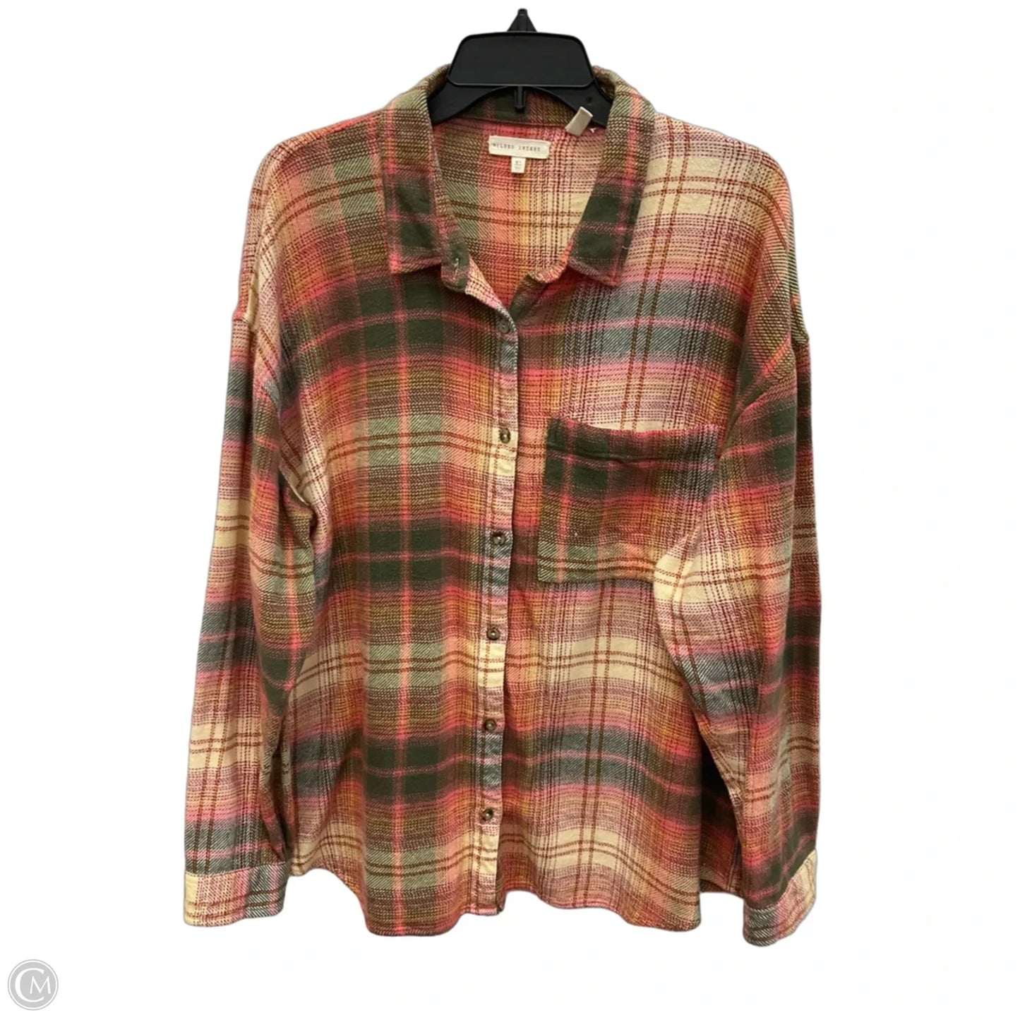 Blouse Long Sleeve By Gilded Intent In Green & Pink, Size: Xl