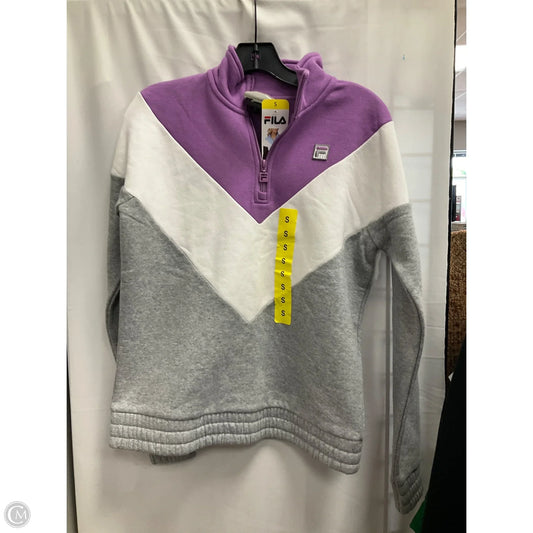 Athletic Top Long Sleeve Collar By Fila In Grey & White, Size: S