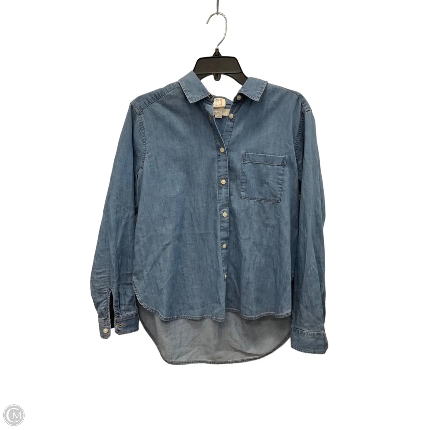 Blouse Long Sleeve By Loft In Blue Denim, Size: S