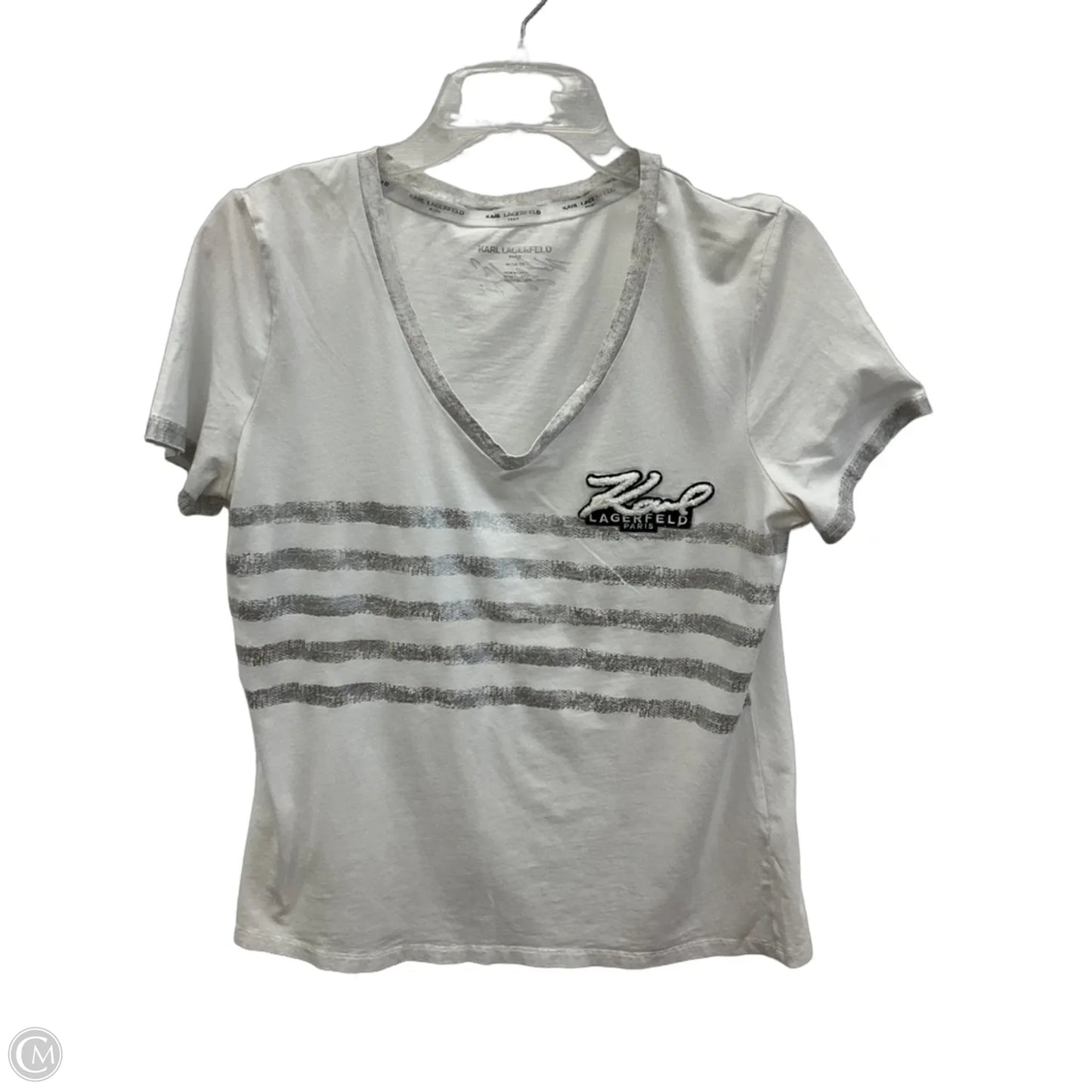 Top Short Sleeve Designer By Karl Lagerfeld In White, Size: M