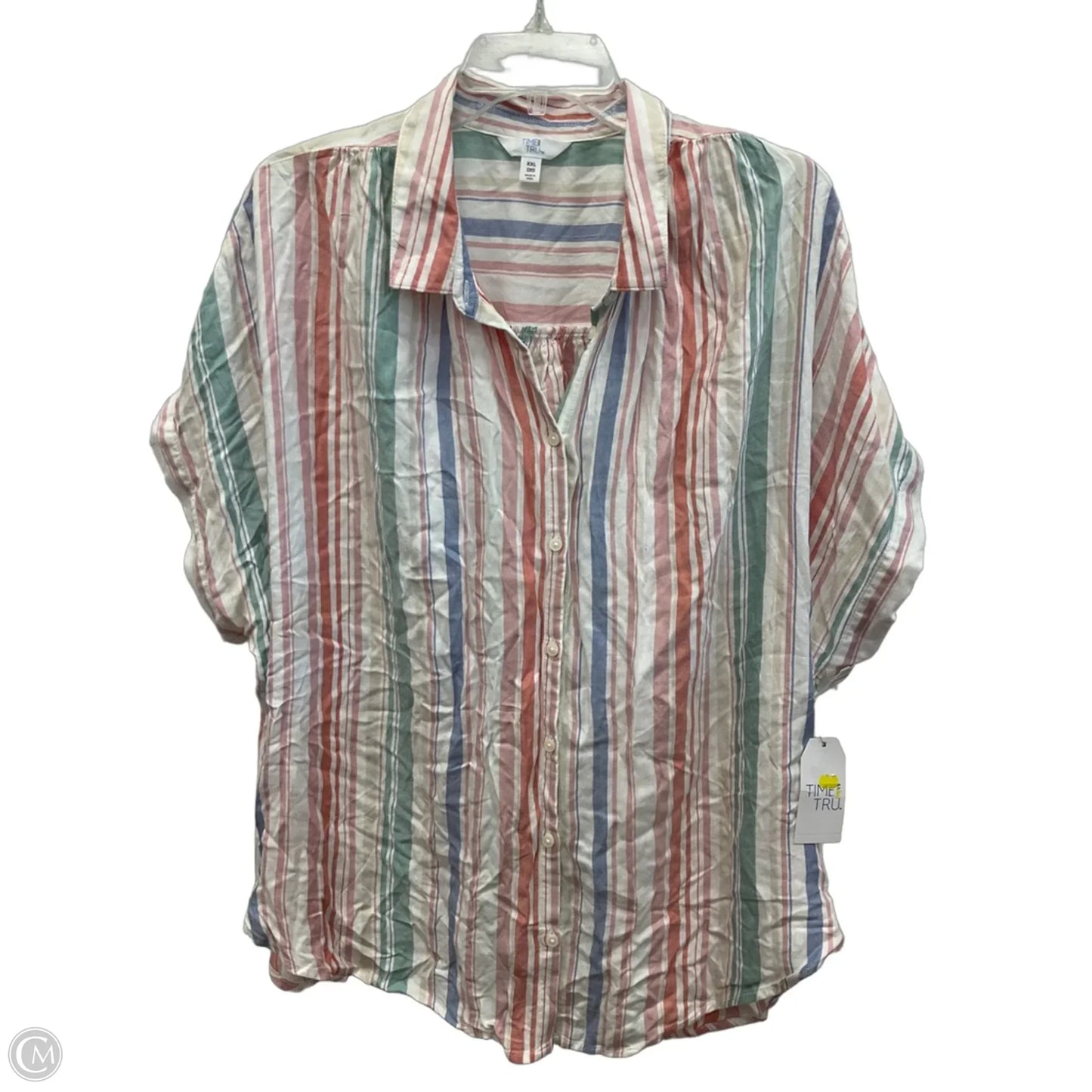 Blouse Short Sleeve By Time And Tru In Striped Pattern, Size: Xxl
