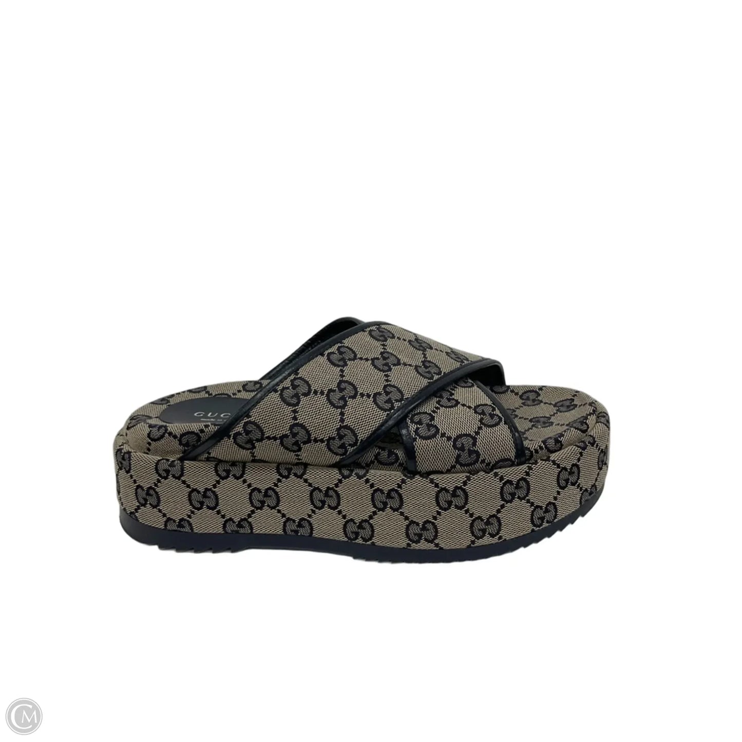 Sandals Luxury Designer By Gucci In Blue & Tan, Size: 7.5