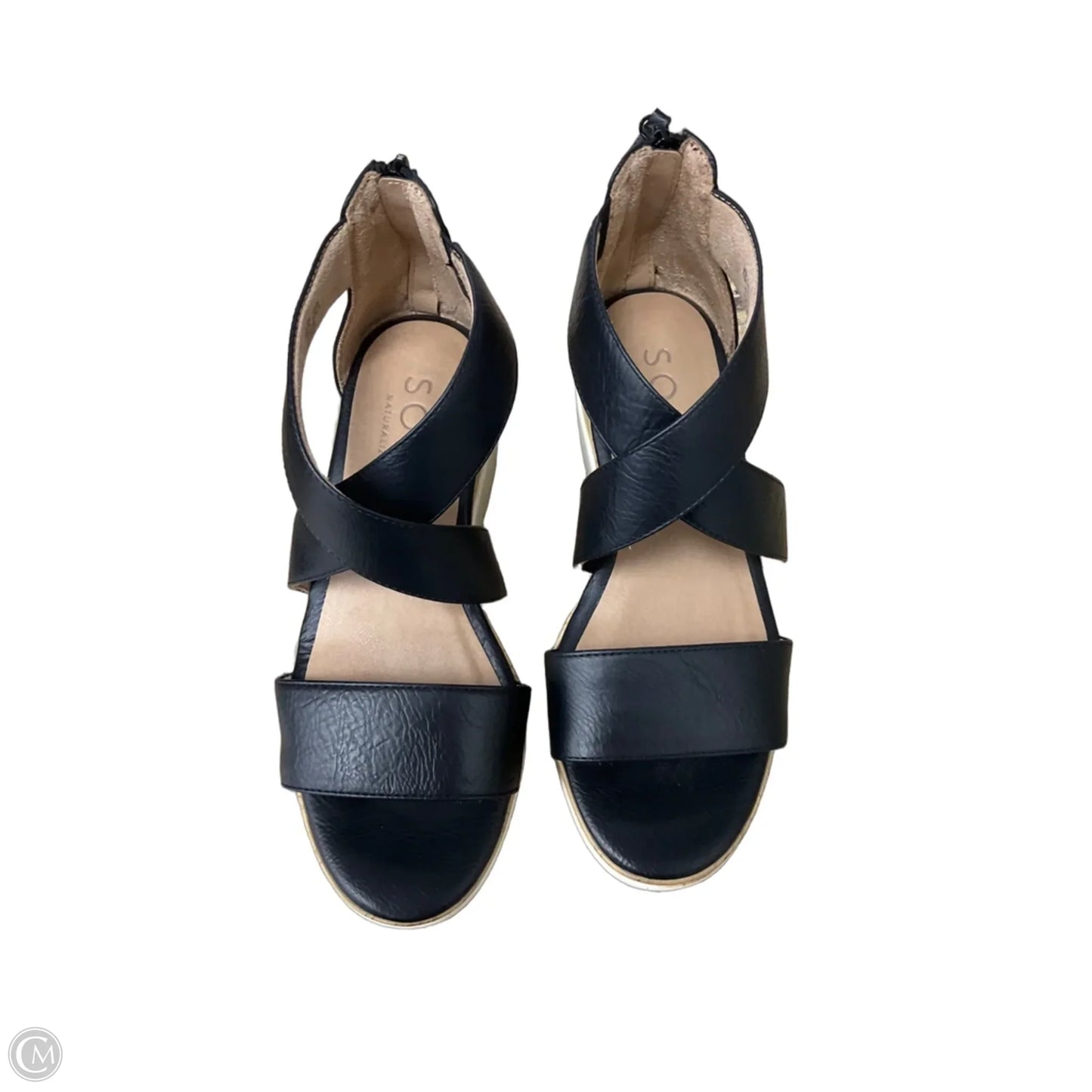 Sandals Heels Wedge By Clothes Mentor In Black, Size: 8.5