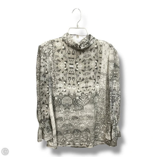 Blouse Long Sleeve By Calvin Klein In Grey & White, Size: Xl