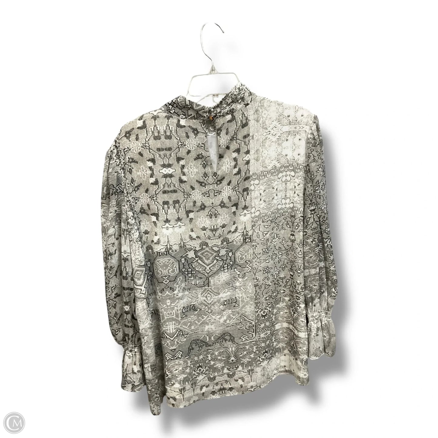 Blouse Long Sleeve By Calvin Klein In Grey & White, Size: Xl