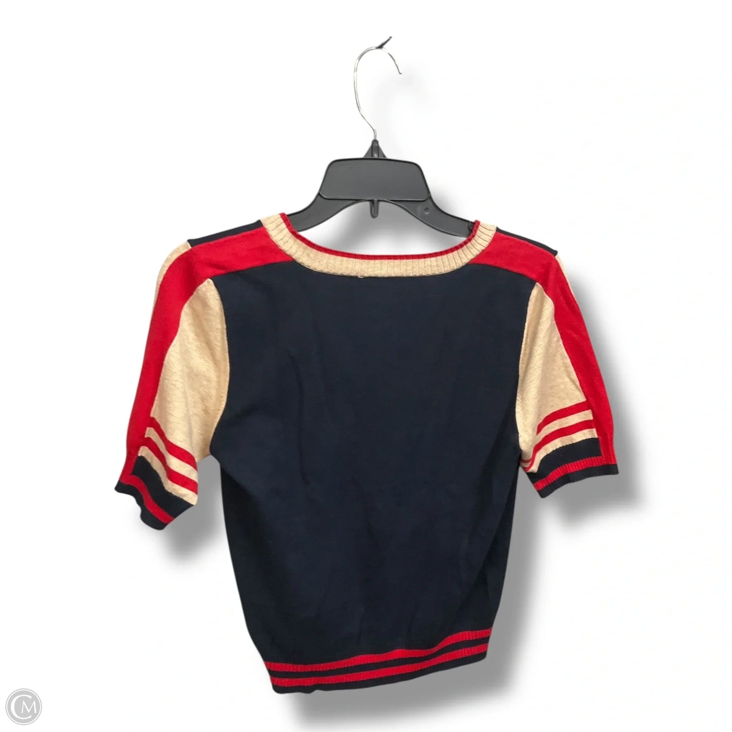 Sweater Short Sleeve By Cabi In Blue & Tan, Size: S