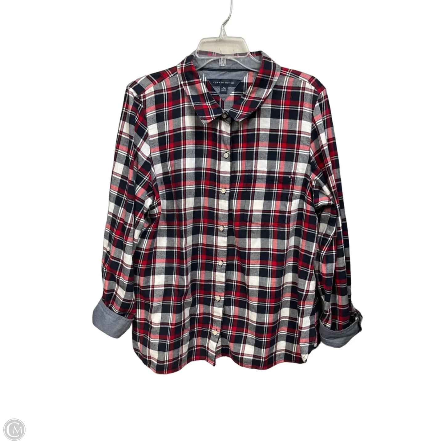 Top Long Sleeve By Tommy Hilfiger In Checkered Pattern, Size: Xl