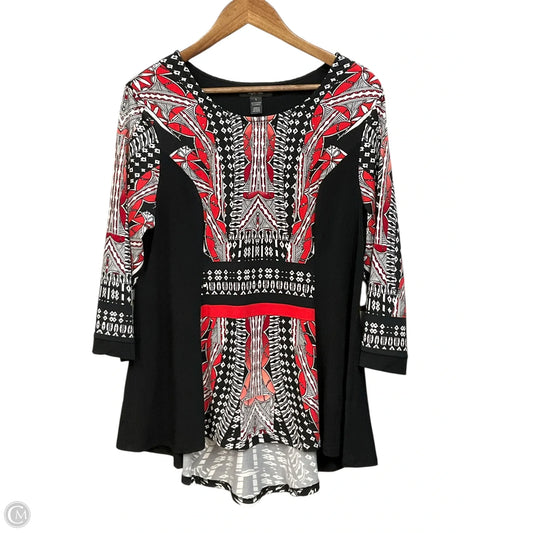 Blouse 3/4 Sleeve By Style And Company In Black & Red, Size: L