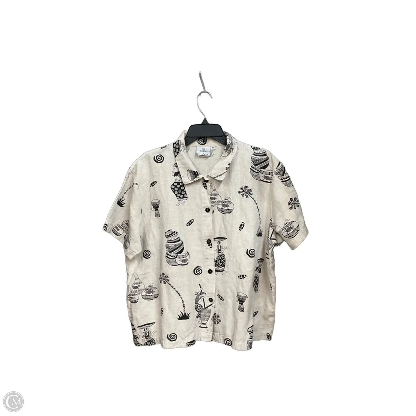 Blouse Short Sleeve By Hot Cotton In Black & Cream, Size: Xl