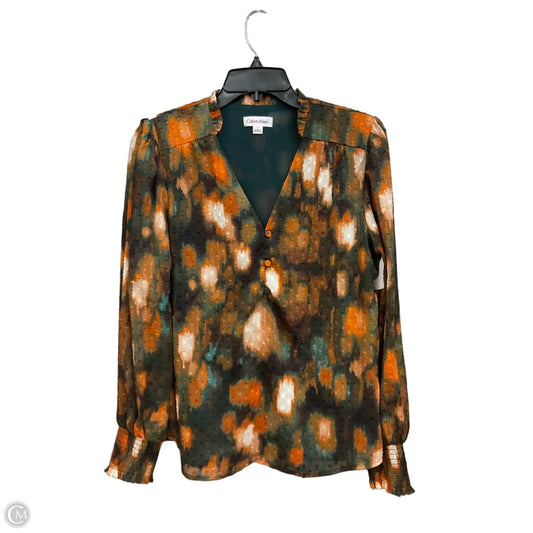 Blouse Long Sleeve By Calvin Klein In Multi-colored, Size: S