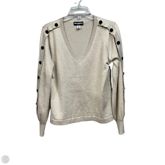 Top Long Sleeve Designer By Karl Lagerfeld In Black & Tan, Size: M