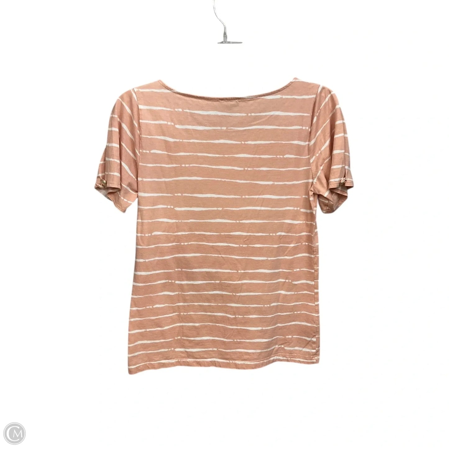 Top Short Sleeve By Ann Taylor In Pink & White, Size: S