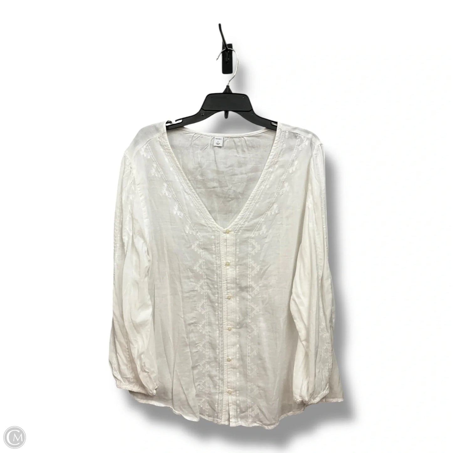 Blouse Long Sleeve By Old Navy In White, Size: L