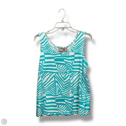 Top Sleeveless By Chicos In Blue & White, Size: L