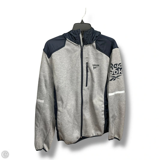 Athletic Jacket By Reebok In Blue & Grey, Size: L