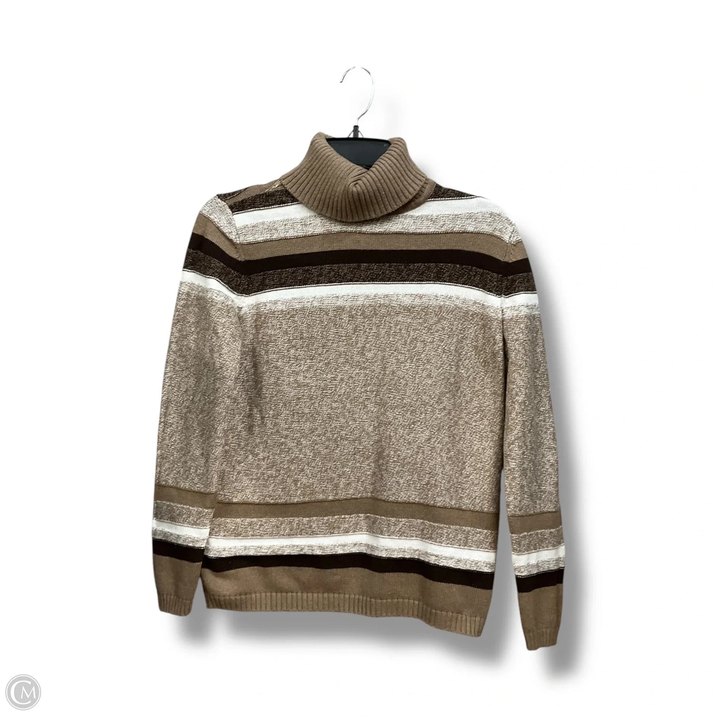 Top Long Sleeve By Karen Scott In Tan & White, Size: S