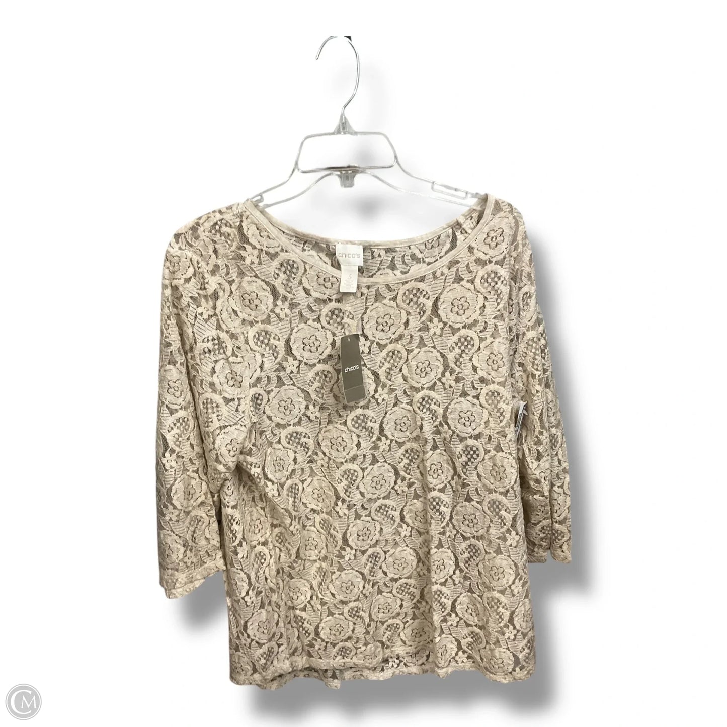 Top 3/4 Sleeve By Chicos In Beige, Size: Xl