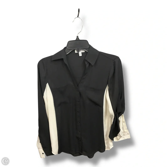 Blouse Long Sleeve By Express In Black & Cream, Size: Xs