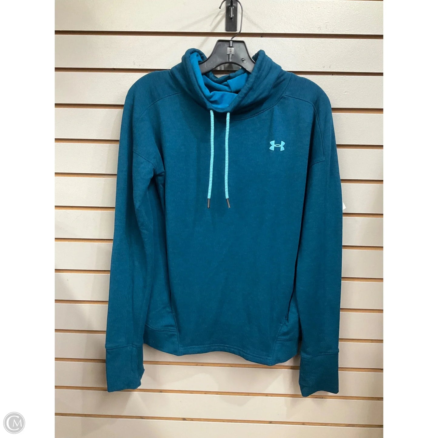 Athletic Top Long Sleeve Collar By Under Armour In Teal, Size: S