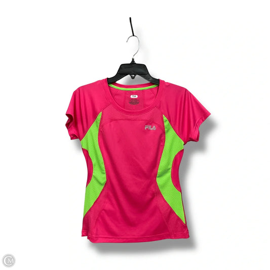 Athletic Top Short Sleeve By Fila In Green & Pink, Size: S