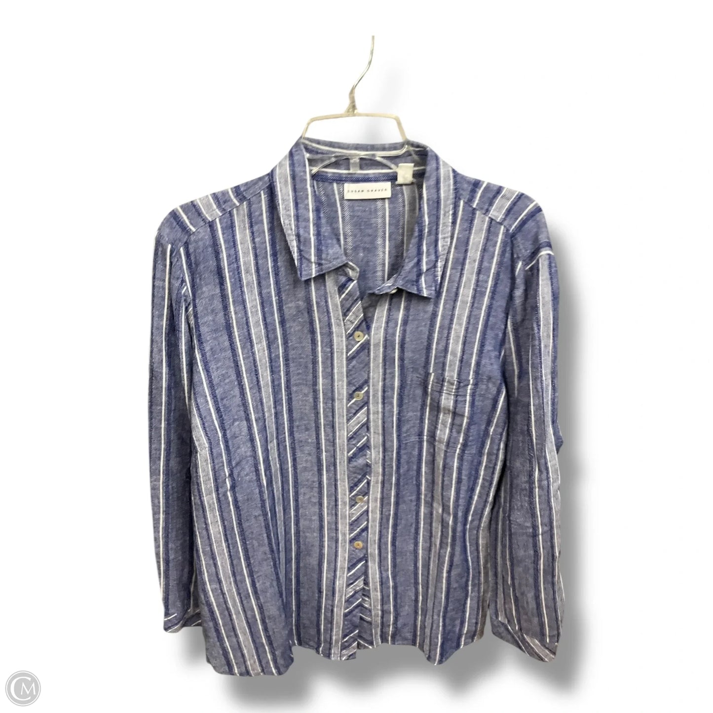 Blouse Long Sleeve By Susan Graver In Striped Pattern, Size: L