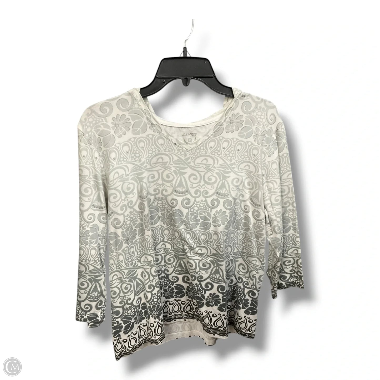 Top 3/4 Sleeve By Chicos In Grey & White, Size: Xl