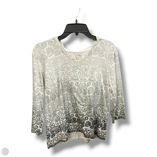Top 3/4 Sleeve By Chicos In Grey & White, Size: Xl