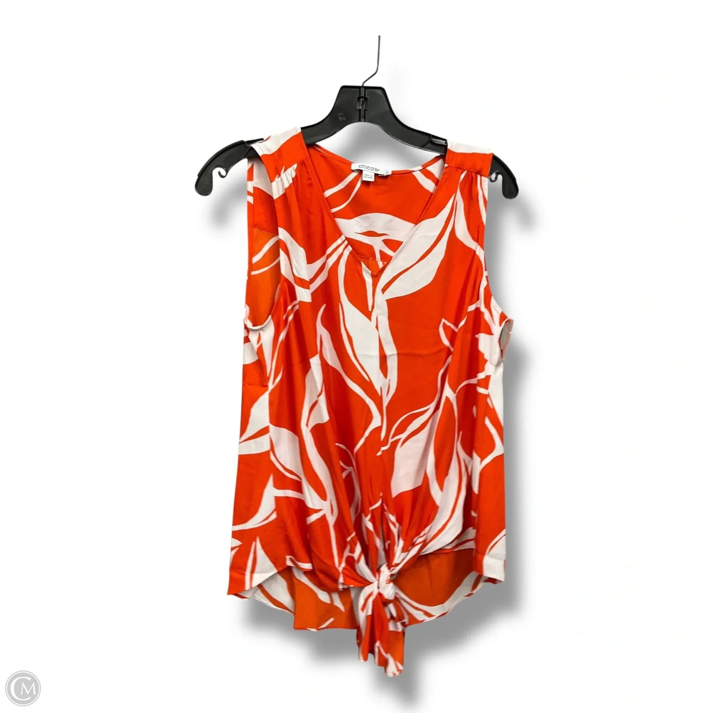 Top Sleeveless By Chicos In Orange & White, Size: S