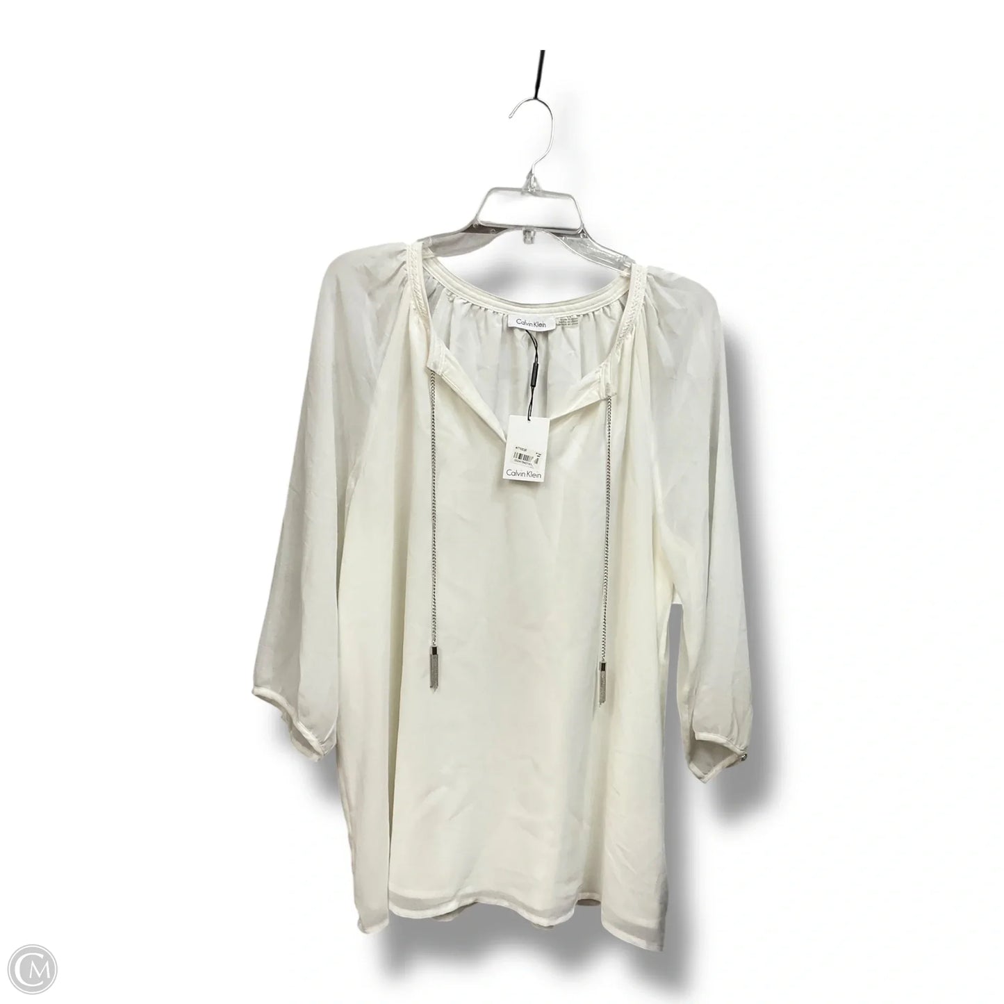 Blouse Long Sleeve By Calvin Klein In White, Size: L