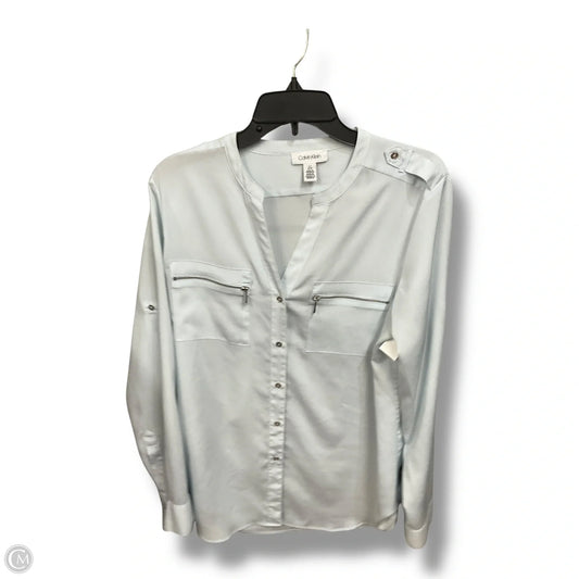 Blouse Long Sleeve By Calvin Klein In Blue, Size: L