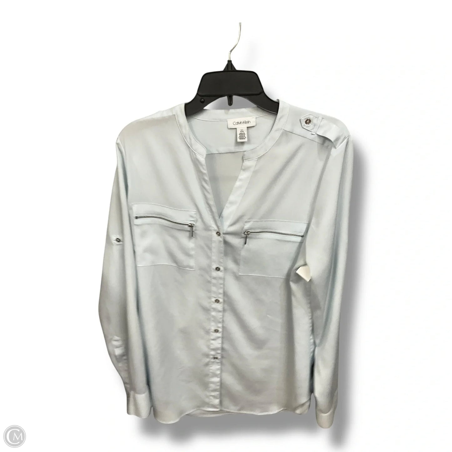 Blouse Long Sleeve By Calvin Klein In Blue, Size: L