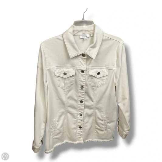 Jacket Denim By Chicos In White Denim, Size: L