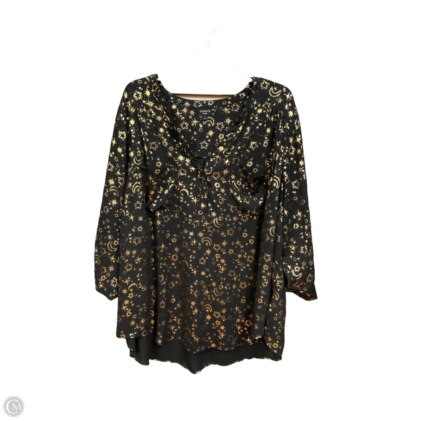 Blouse 3/4 Sleeve By Torrid In Black & Gold, Size: 4x