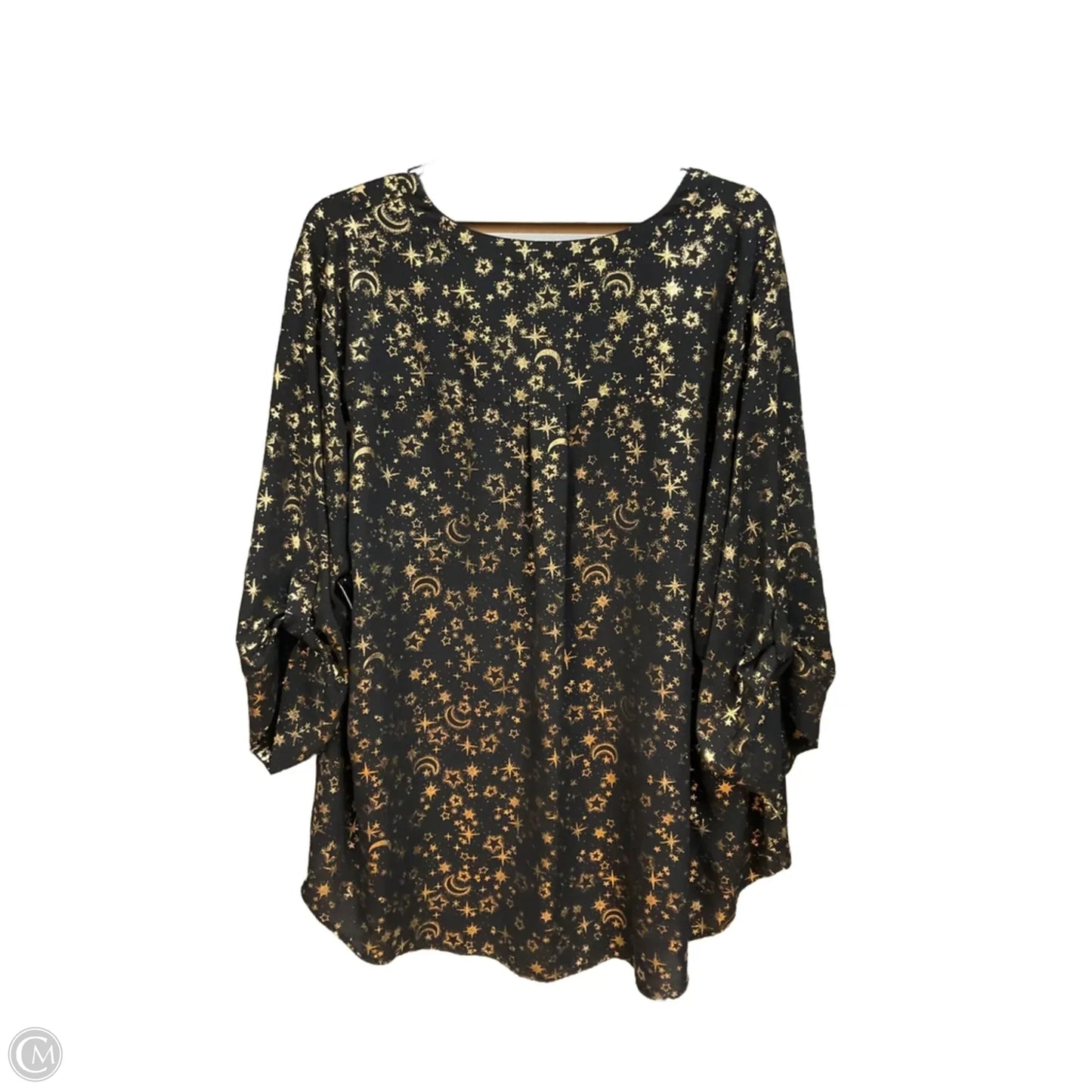 Blouse 3/4 Sleeve By Torrid In Black & Gold, Size: 4x