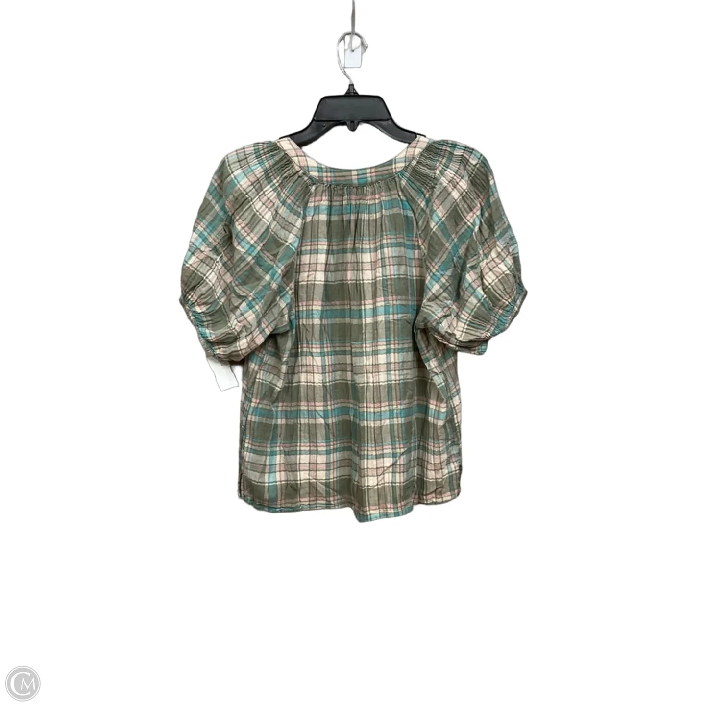 Top Short Sleeve By Loft In Plaid Pattern, Size: S