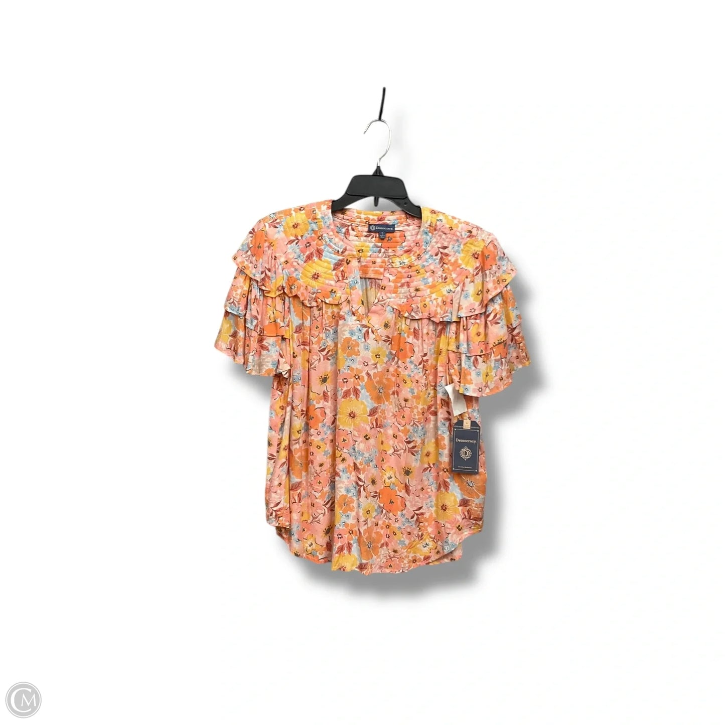 Top Short Sleeve By Democracy In Floral Print, Size: L