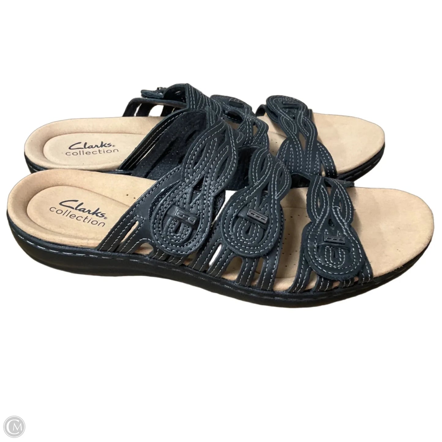 Sandals Flats By Clarks In Black & Tan, Size: 10