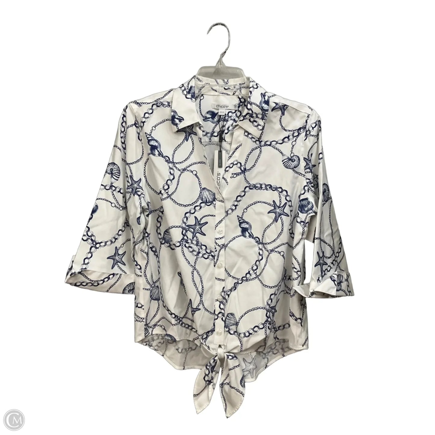 Top Long Sleeve By Chicos In Blue & White, Size: S