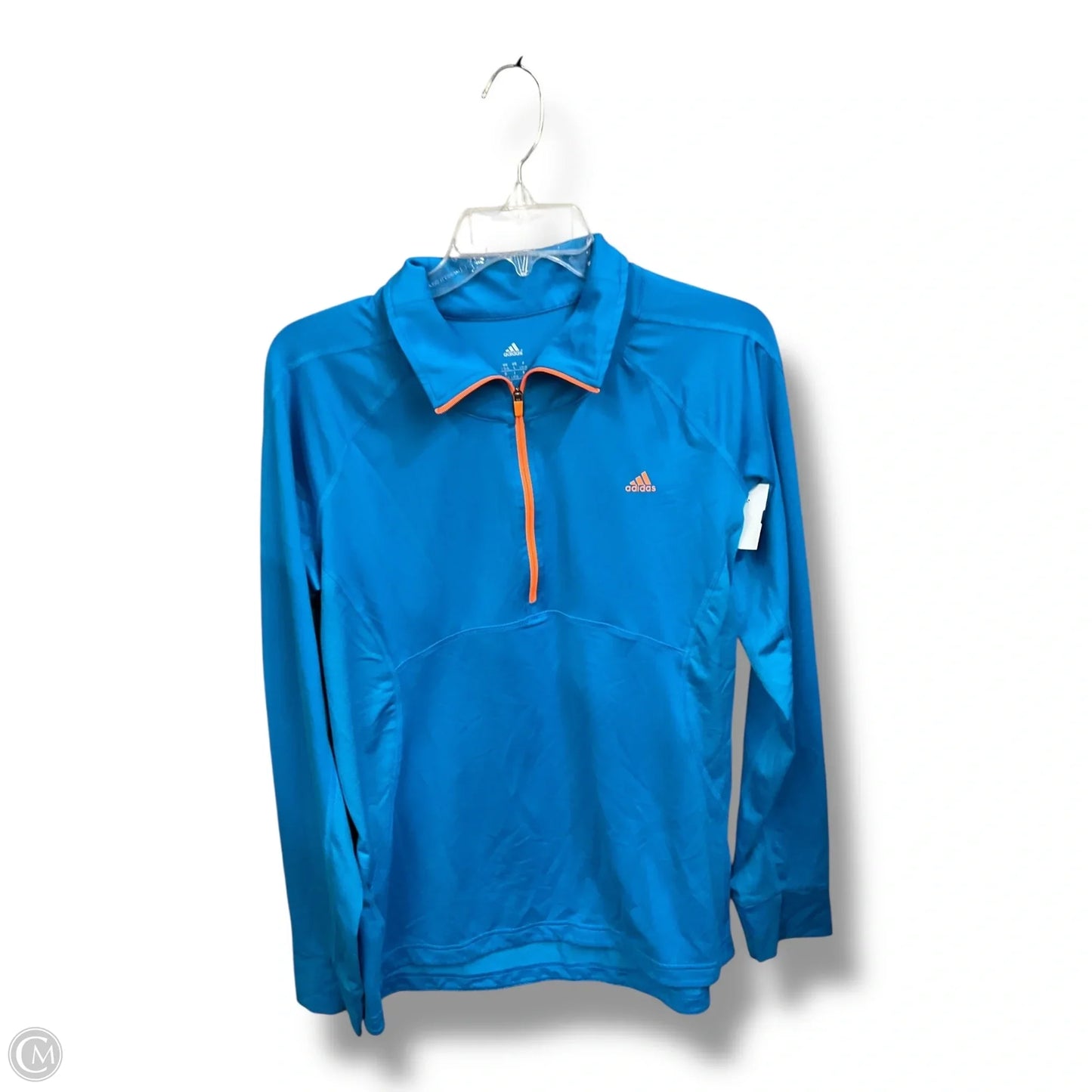 Athletic Top Long Sleeve Collar By Adidas In Teal, Size: L